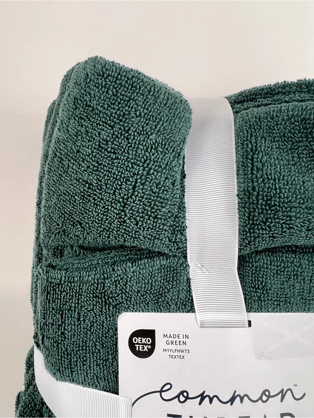 Common Thread Bath Towel Set Green White Quick Dry Low Twist Cotton 6 Pc NEW